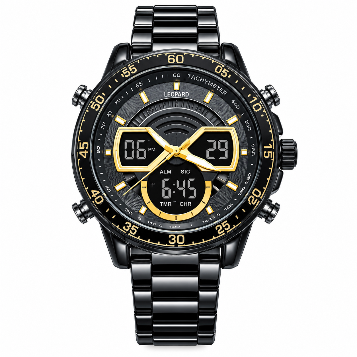 Leopard Black Fusion Digital Chronograph