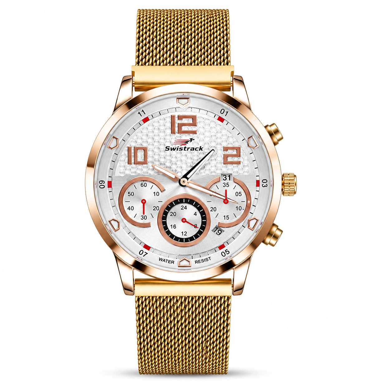 SWISTRACK Rose Gold Chronograph Mesh Watch