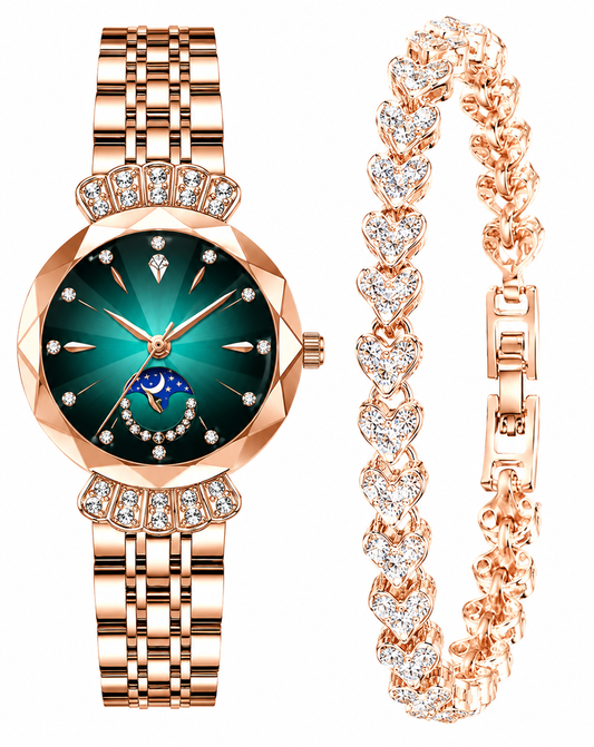 Emerald Moon Rose Gold Watch & Bracelet Set
