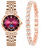 Rose Gold Burgundy Moonlight Watch & Heart Bracelet Set