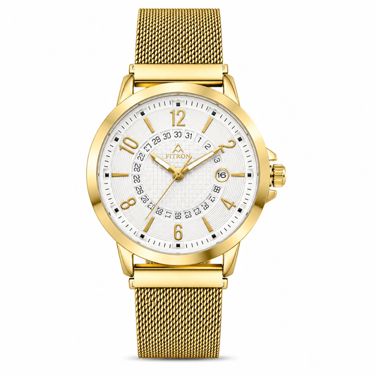 FITRON Royal Gold Calendar Mesh Watch