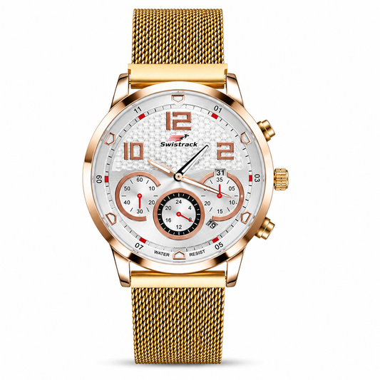 SWISTRACK Rose Gold Chronograph Mesh Watch