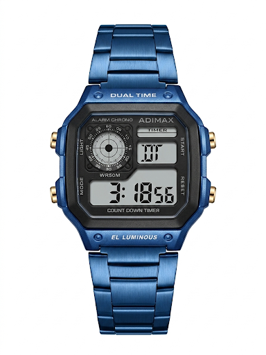 Adimax Retro Blue Dual Time Digital Watch